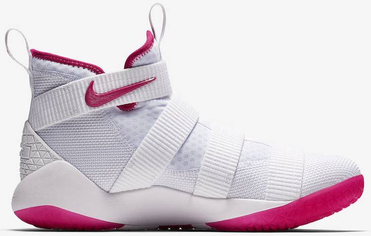 white and pink lebrons
