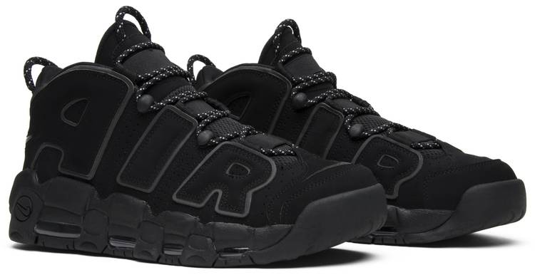 air more uptempo black reflective on feet