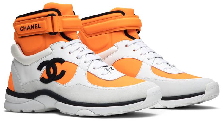 orange high top chanel sneakers