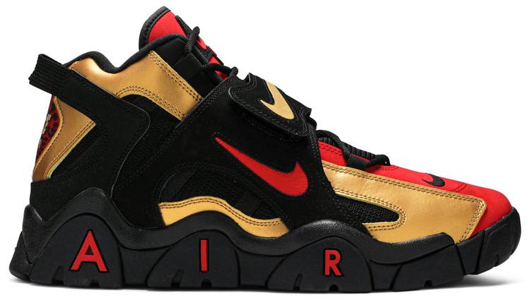 nike air barrage mid red black gold