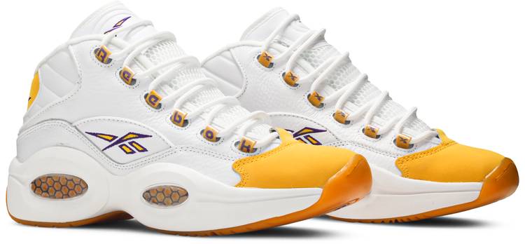 Reebok Question Mid Yellow Toe Men's Shoes, White/Gold, Size: 8
