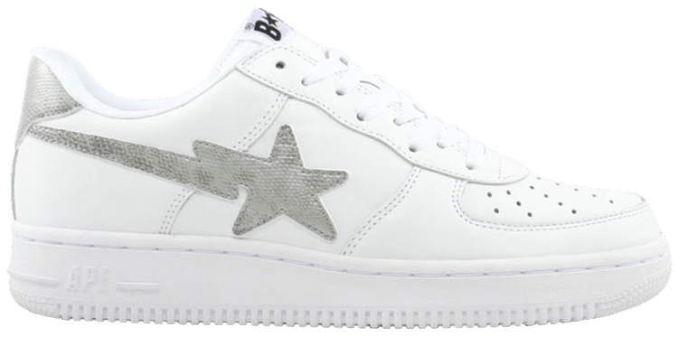 a bathing ape bapesta low white grey