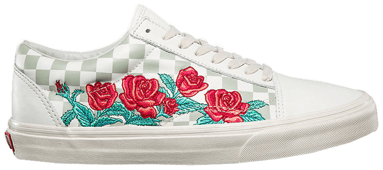 black vans with roses embroidered
