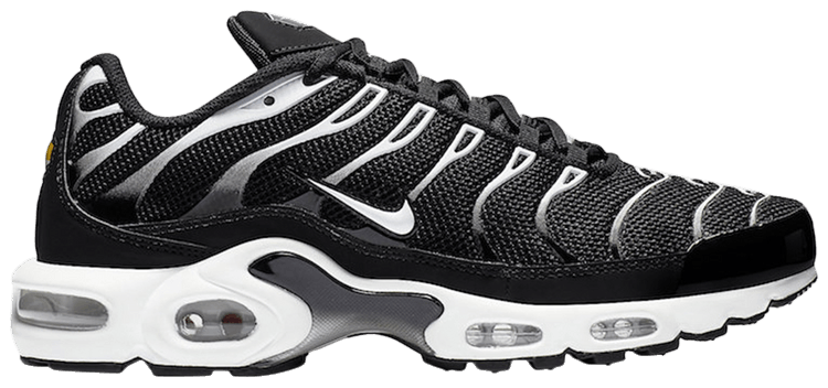 white and black air max plus