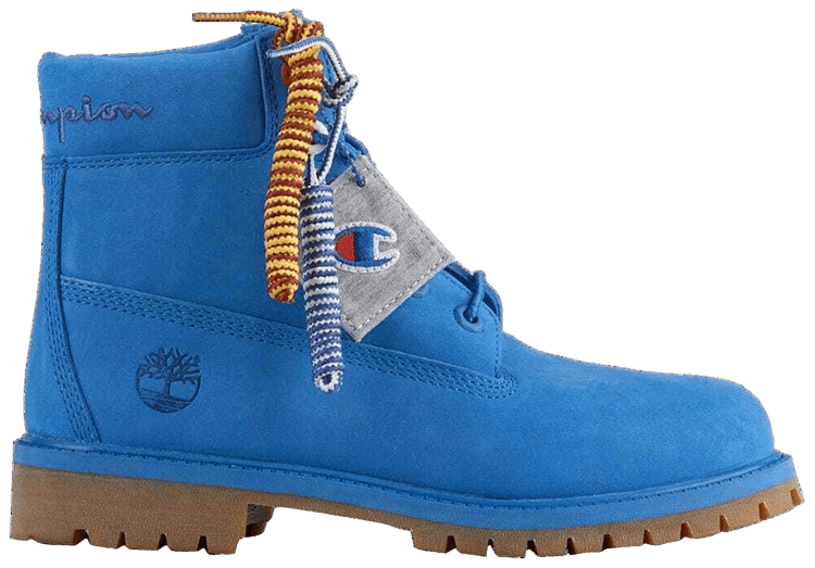 champion x timberland boots blue