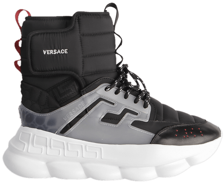 versace black chain reaction sneaker boots