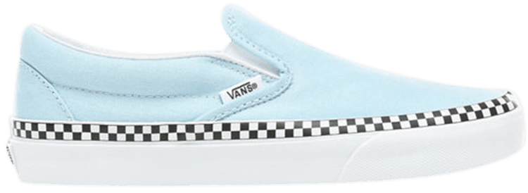 blue vans slip ons with checkered foxing