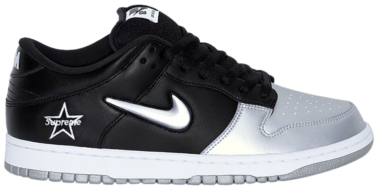 supreme x nike sb dunk low metallic silver