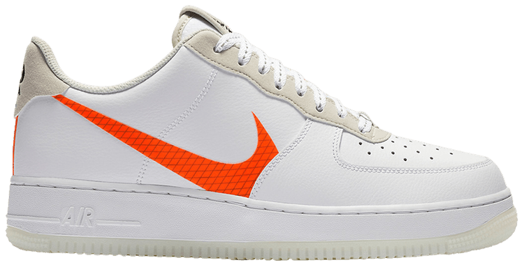 orange and white air force 1 low
