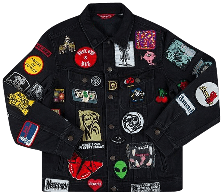 supreme patches denim trucker jacket black