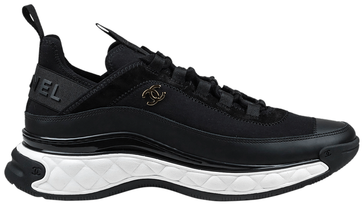 chanel cc velvet calfskin mixed fibers black gold chunky sneaker