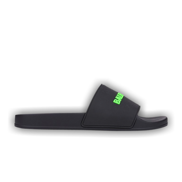 Balenciaga Black Slides with Bright Green Logo Balenciaga Shoes | Balenciaga Logo Pool Slide Sandal | Color  main image 3