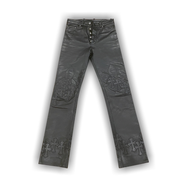 Buy Chrome Hearts Cemetery Cross Leather Rider Pants Black