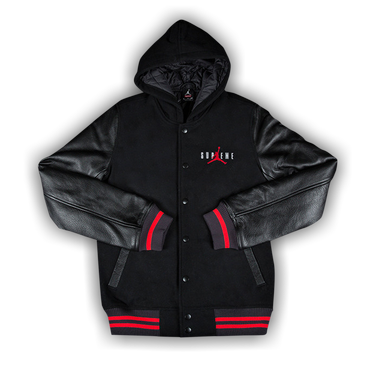 Buy Supreme x Hooded Varsity Jacket 'Black' - FW15J4 BLACK | GOAT