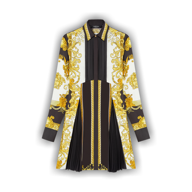 slim fit dress slacks VERSACE WOMEN Couture Logo Print Mini Dress Black Gold – MAISONDEFASHION.COM