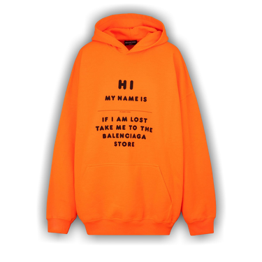 Buy Balenciaga Hi My Name Is Hoodie Fluorescent Orange Black 651799 TKVK5 7513 GOAT