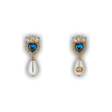 Shop GUCCI Crystal heart earrings (661376 I6325 8096) by Sunflower.et