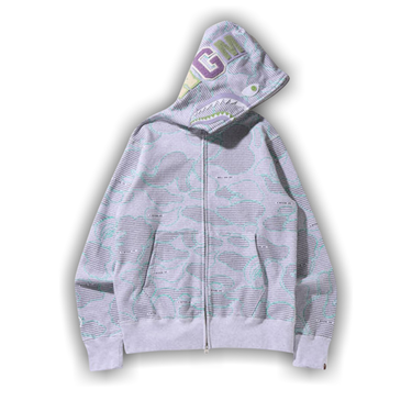 pastel multi camo shark full zip double hoodie