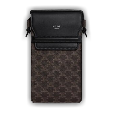 セリーヌ CELINE 10G332CQD PHONE POUCH WITH FLAP TECH PHONE POUCH IN TRIOMPHE CANVAS AND LAMBSKIN - TAN | CELINE