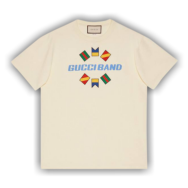 GUCCI BAND Tシャツ クリーム色 547865 XJ6J6 新品 Gucci Cotton Jersey T-Shirt 'Off White' 768462-XJF66-9095