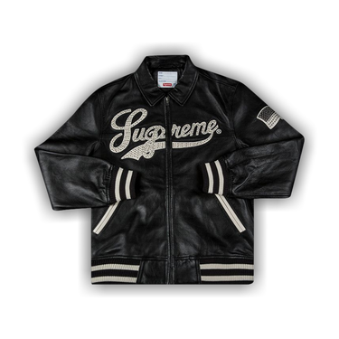 Buy Supreme Uptown Studded Leather Varsity Jacket 'Black