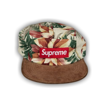 希少Supreme 12SS Floral Suede Camp Cap Supreme Floral Camp Cap SS12 Navy 5 Panel Strapback Rare
