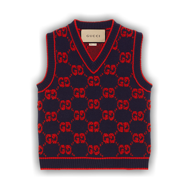 Gucci GG Wool Bouclé Jacquard Vest 'Blue/Red'