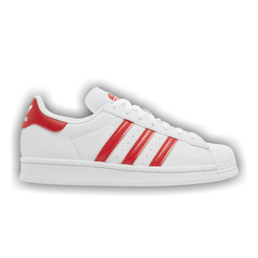 Adidas superstar white with red stripes discount