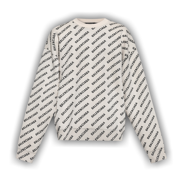 (訳あり) BALENCIAGA 総柄ニット セーター ホワイト ベージュ XS Buy Balenciaga All Over Sweater 'Chalky White/Black' - 736247