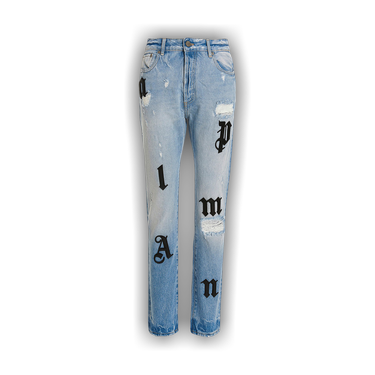 Buy Palm Angels Logo Patches Straight Leg Jeans \'Light Blue/Black\' -  PMYA033S23DEN0194010 | GOAT | Slim-Fit Jeans