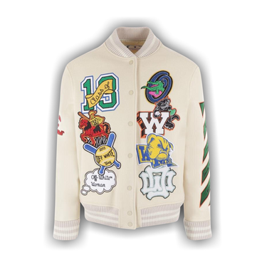 Buy Off-White Slogan Patch Varsity Jacket 'Black/Multicolor