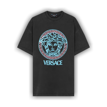 VERSACE ロコ刺繍セタ 78GAIE02CF00E 899 Buy Versace T-Shirt With Logo Print 'Black/Neon Azur/Neon