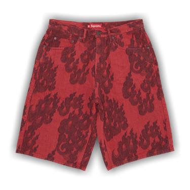 Buy Supreme Flames Jacquard Baggy Denim Short 'Washed Red