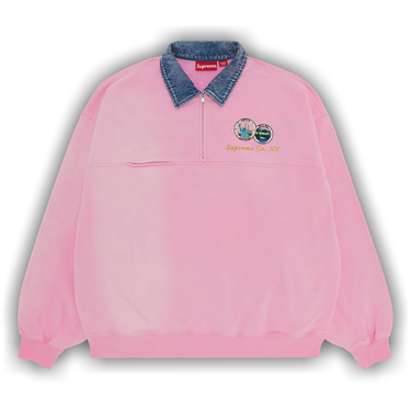 Buy Supreme Denim Collar Half Zip Sweatshirt 'Pink