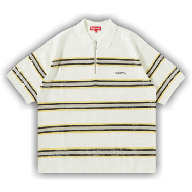 Buy Supreme Sequin Stripe Zip Polo 'White' - SS23KN18 WHITE | GOAT