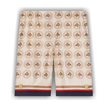 Size 48 Gucci Equestrian Print Silk Twill Shorts 'Ivory/Gold'