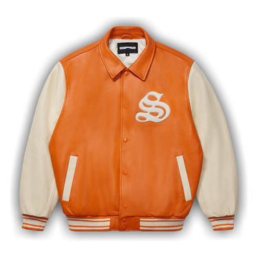 Buy Sp5der Leather Varsity Jacket 'Orange' - SP5 ORNGVJKT | GOAT