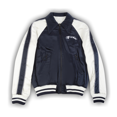 Buy Off-White Reversible Logo Print Bomber 'Blue/White