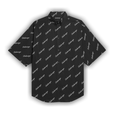 Buy Balenciaga Allover Script Logo Button Down Shirt 'Black