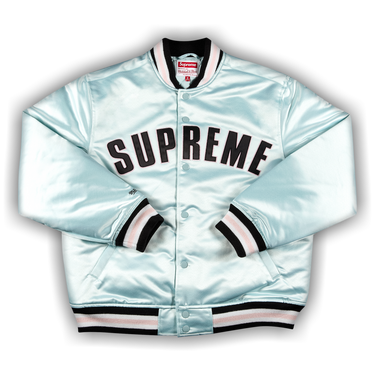 Buy Supreme x Mitchell And Ness Satin Varsity Jacket 'Light Blue