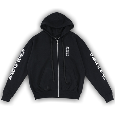 【Chrome Hearts】 Scroll Logo Fleece Zip-Up Hoodie Black Chrome Hearts Kids Scroll Logo Zip Up Hoodie ? Black