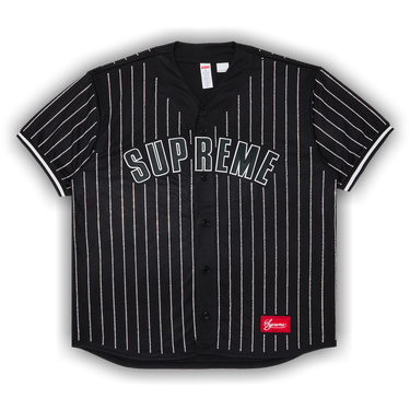 Buy Supreme Rhinestone Stripe Baseball Jersey 'Black' - SS22KN44 BLACK |  GOAT