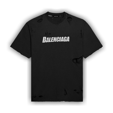 BALENCIAGA ロゴ総柄Tシャツ XSサイズ ブラック BALENCIAGA T-shirt Black Cotton Logo Print Crew Neck Short Sleeves