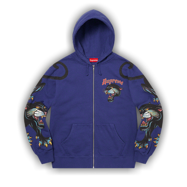 Buy Supreme Panther Zip Up Hooded Sweatshirt 'Washed Navy