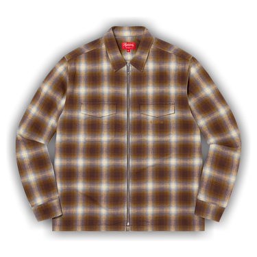 Buy Supreme Shadow Plaid Flannel Zip Up Shirt 'Brown