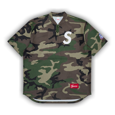 Buy Supreme S Logo Baseball Henley 'Woodland Camo