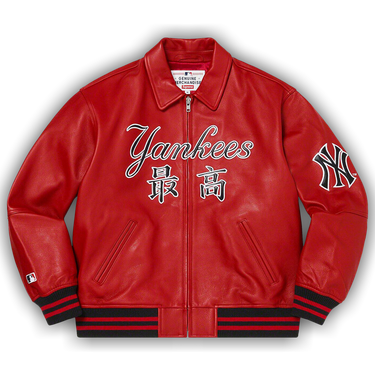ゴ*ス様 SUPREME YANKEES LEATHER VARSITY JAC Buy Supreme x New York Yankees Kanji Leather Varsity Jacket 'Red