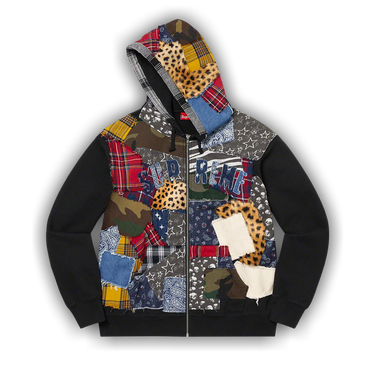 【SUPREME】PATCHWORK ZIP UP HOODED SWEATSHIRT BLACK 25SS Supreme Reverse Patchwork Zip Up Hooded Sweatshirt Black