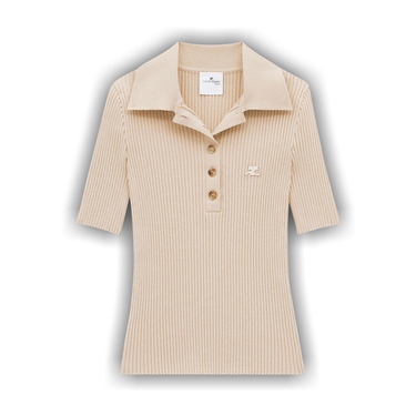 Buy Courrèges Signature Rib Knit Polo 'Cappuccino