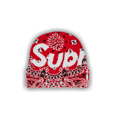Supreme Big Logo Bandana Beanie Hat Red Supreme Streetwear